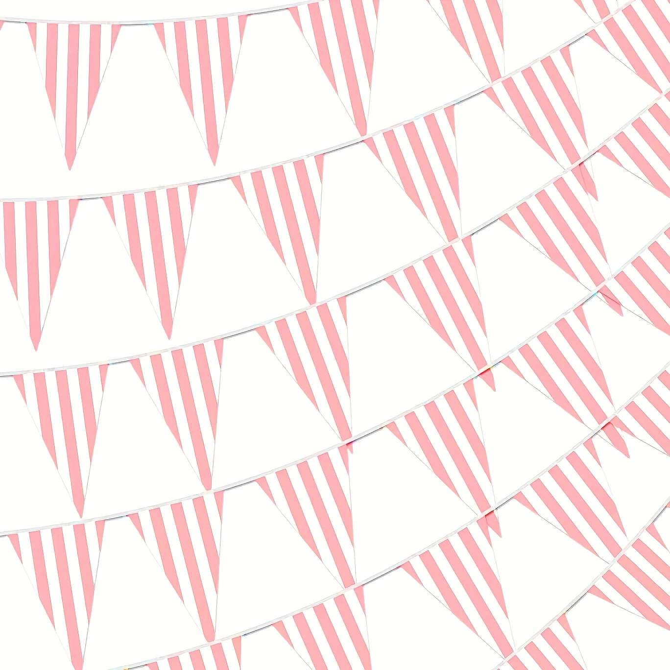 10 m gestreiftes Dreiecksbanner im 3er-Pack – rosa-weiße Partygirlande für Hochzeit, Geburtstag, Weihnachten, Outdoor-Innendekoration