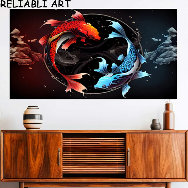 Light Luxury Koi Fish Poster and Print Abstract Gossip Canvas Painting Wall Art Pictures For Living Room Home Decor No Frame