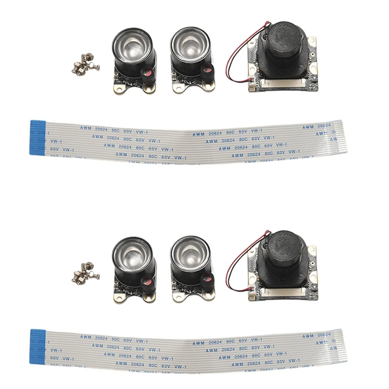 2X Night Vision Camera Module For Raspberry Pi 4, Mini 5MP 1080P HD Video OV5647 Sensor Webcam Kit With Embedded IR-Cut