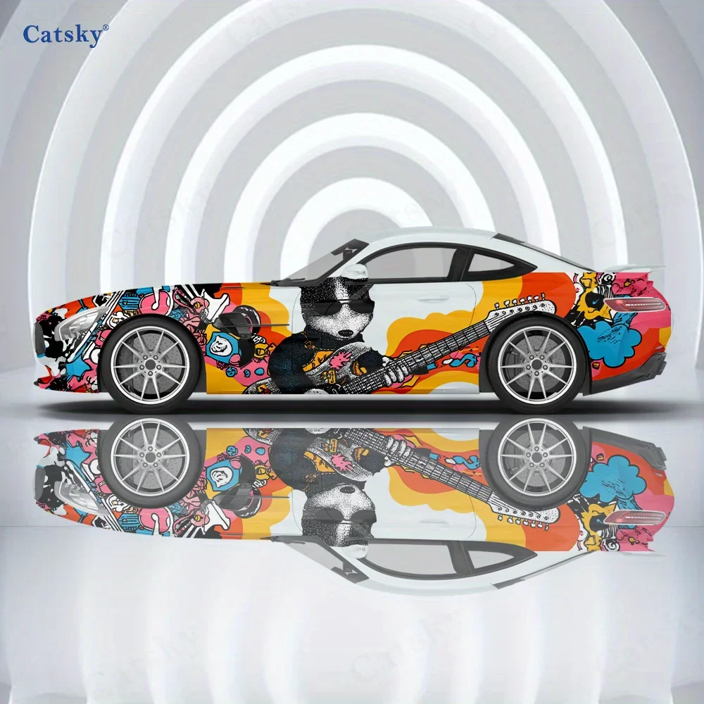 Cat Guitar Music Colorful Car Vinyl Wraps Decal Self-adhesive PVC Sticker Suitable for Trucks SUV Decor Auto Accessories Gift