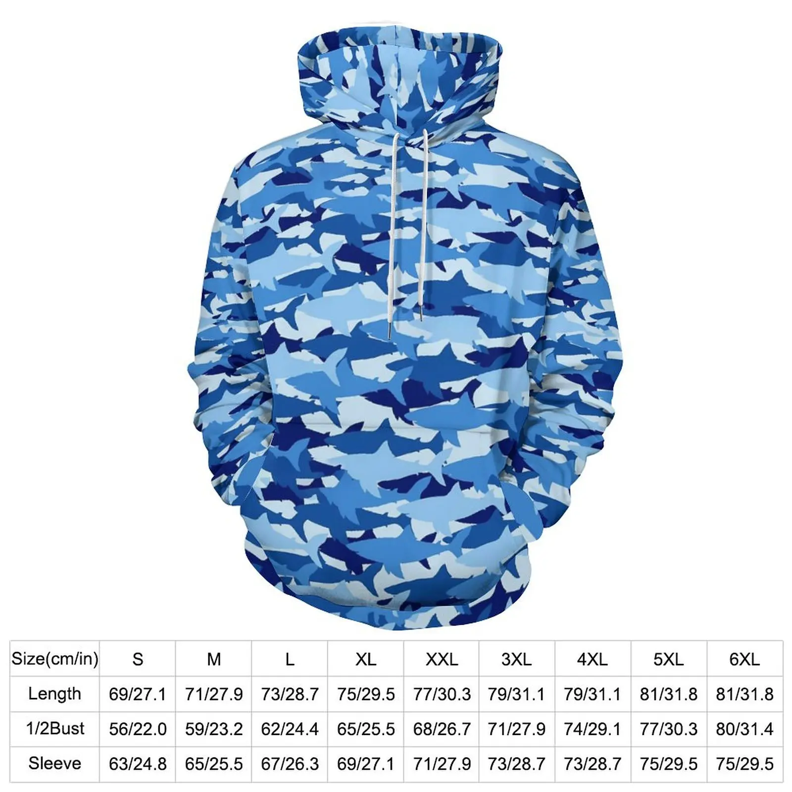 Blue Shark Hoodies Animal Print Street Wear Oversized Hoodie Ladies Long Sleeve Modern Printed Casual Hooded Sweatshirts