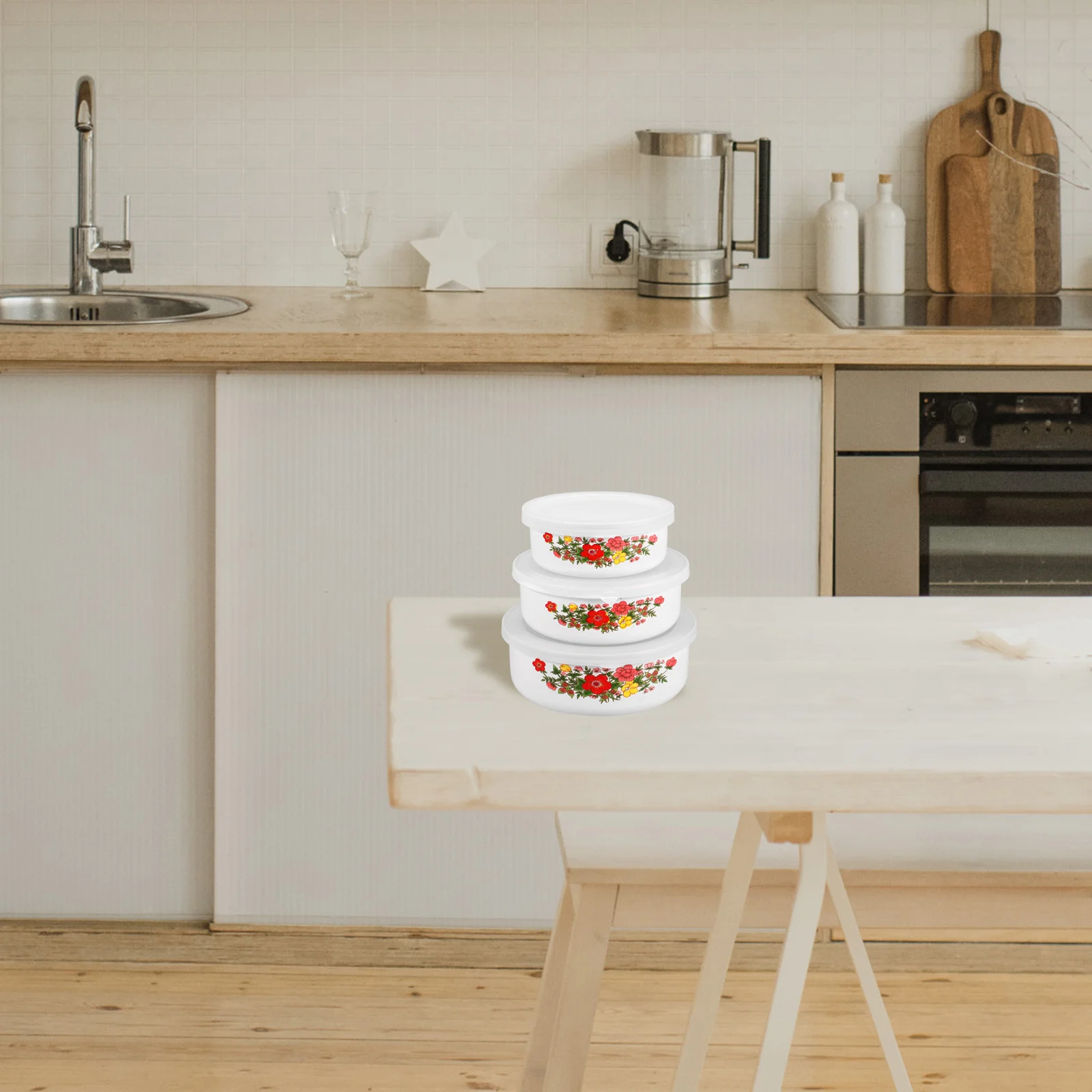 

3Pcs Enamel Bowls Food Containers for Salad Soup Noodles Rice Multifunctional Preservation Bowls Multifunctional Bowl