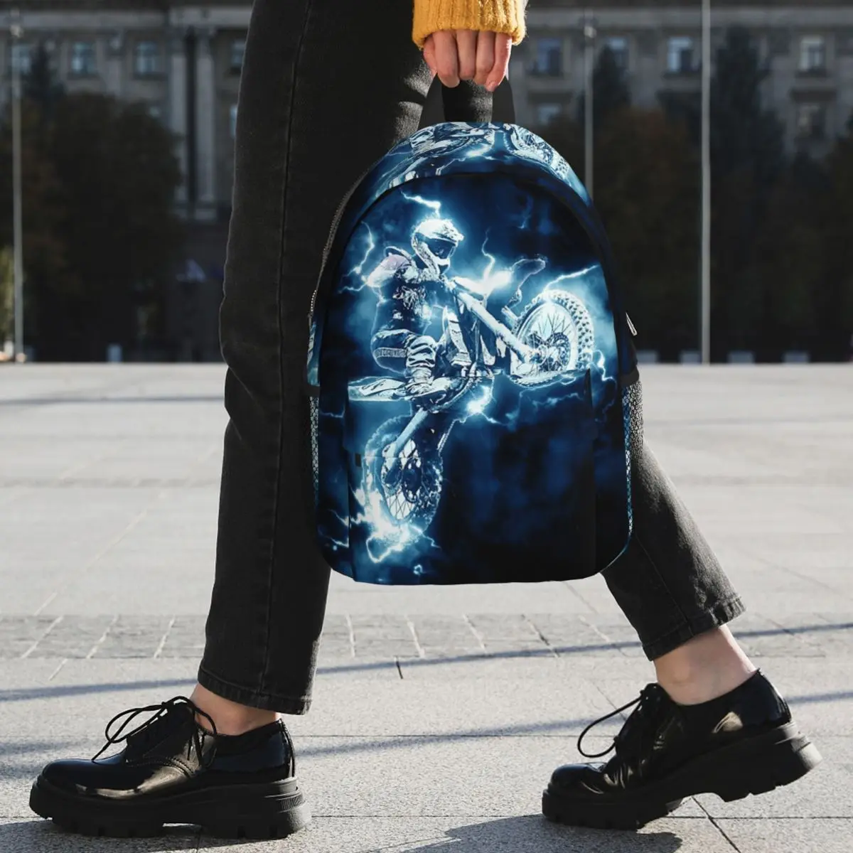 A Motorcycle Rider And Lightning Backpack Student BookBag Children School Bag Computer Shoulder Bags for Boys Girls