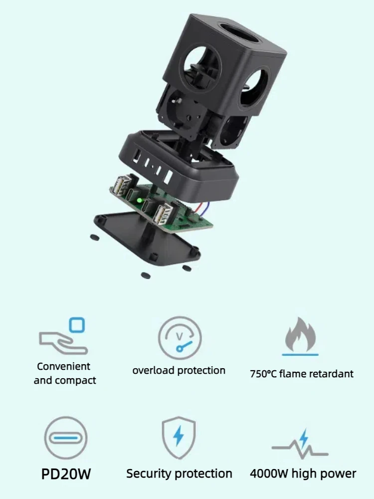 European tower desktop power strip with 5 AC outlets and 2 USB-A 2 USB-C port power adapter 1.8m extension cable for home use image 4