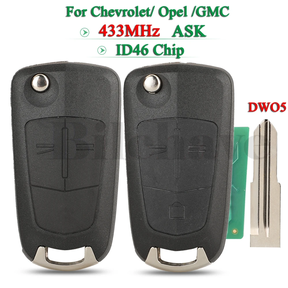 jingyuqin 433MHz ASK Folding Remote Car Key id46 Chip For Chevrolet captiva Opel antara zafira GMC terrain 2008-2015 DWO5 Blade