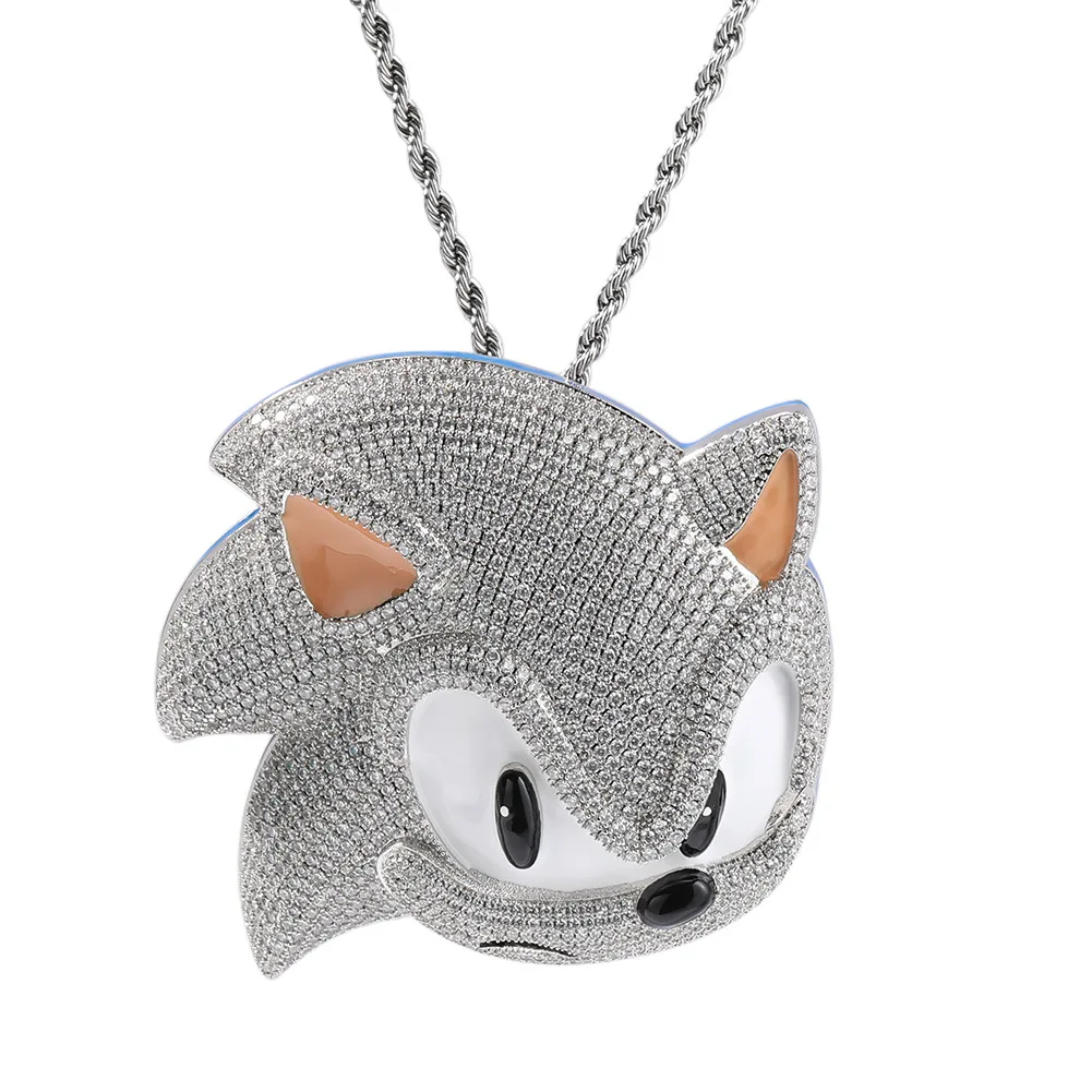 Hip Hop Glow in The Dark Cartoon Pendant Necklace for Men, Street Style Copper Crystal Chain