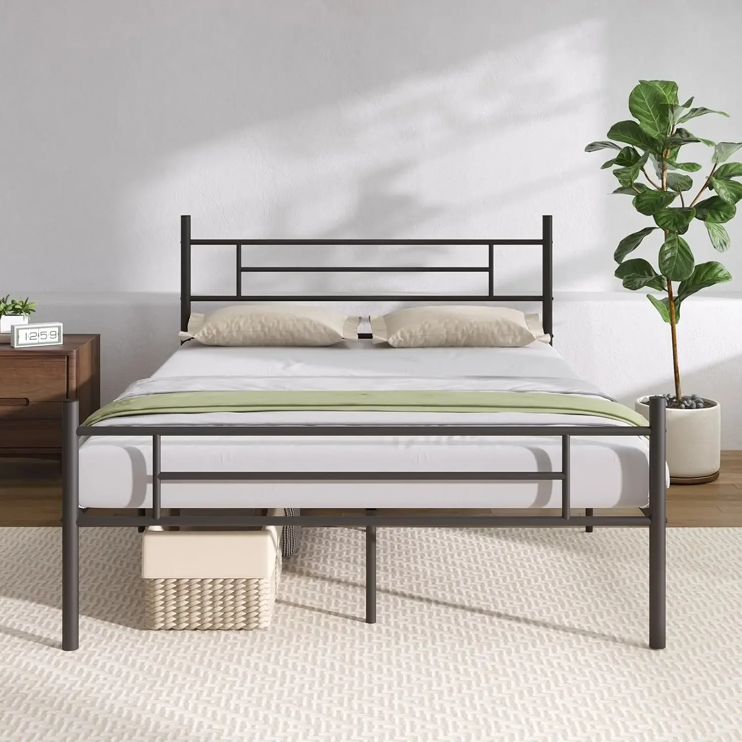 

Full Size Bed Frame with Headboard and Footboard, 14 Inch Metal Platform Bed Frame, Under Bed Storage, Strong Metal Slat