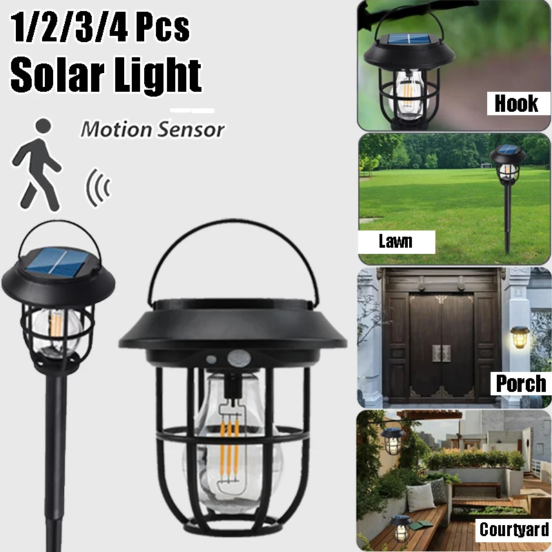 1/2/4 Pcs Solar Lawn Light Outdoor Motion Sensor Lamp Garden Wall Lights Portable Camping Lighting  Wall Lawn Decoration Lights