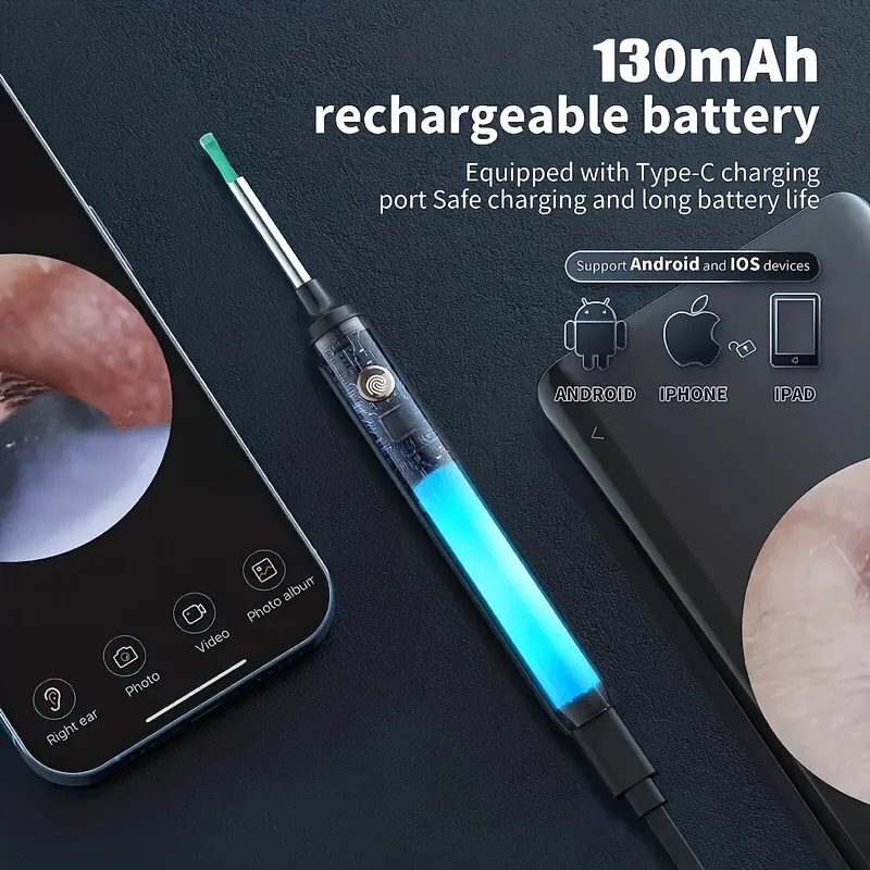 Smart Visual Ear Cleaner 1296P Ear Sticks Otoscope USB C Charging Endoscope Wax Removal Tool Earpick MIni Camera Health Care Set