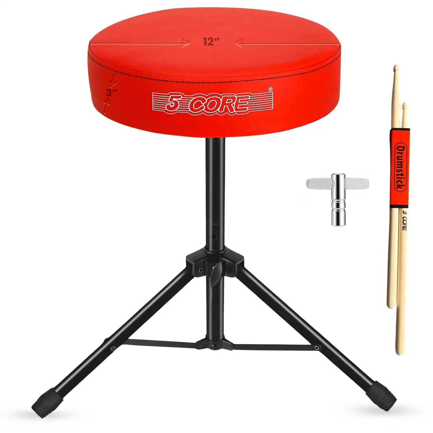 

5 Core Drum Throne 3" Thick Padded Comfortable Guitar Stool Drummer Chair Adjustable Musician Seat DS 01 RED