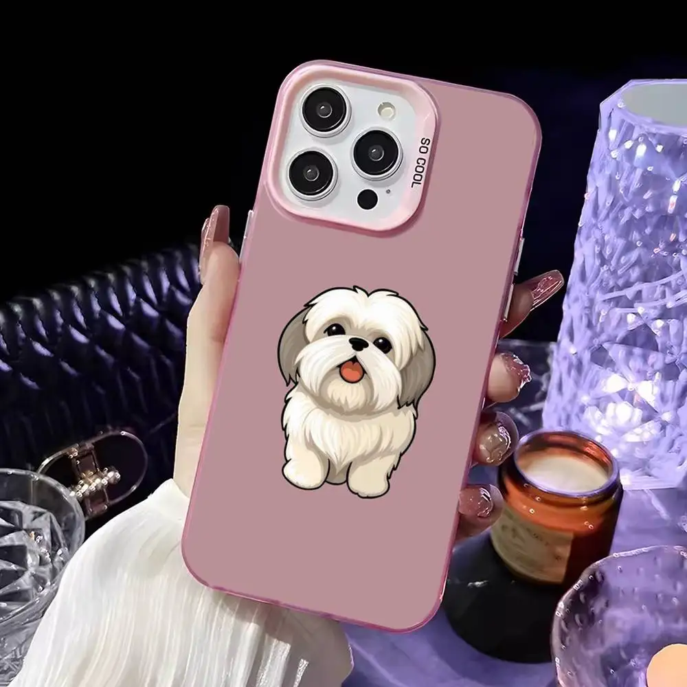 Cartoon schattige Shih Tzu hond telefoonhoesje voor iPhone 17,16,15,14,13,12,11 Plus, Pro Max roze matte schokbestendige hoes