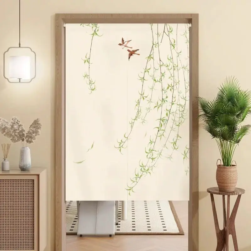 VIKAMA Willow Birds Ink Door Curtain for Kitchen Doorway Room Partition Cozy Aesthetic Hanging Style Home Decor