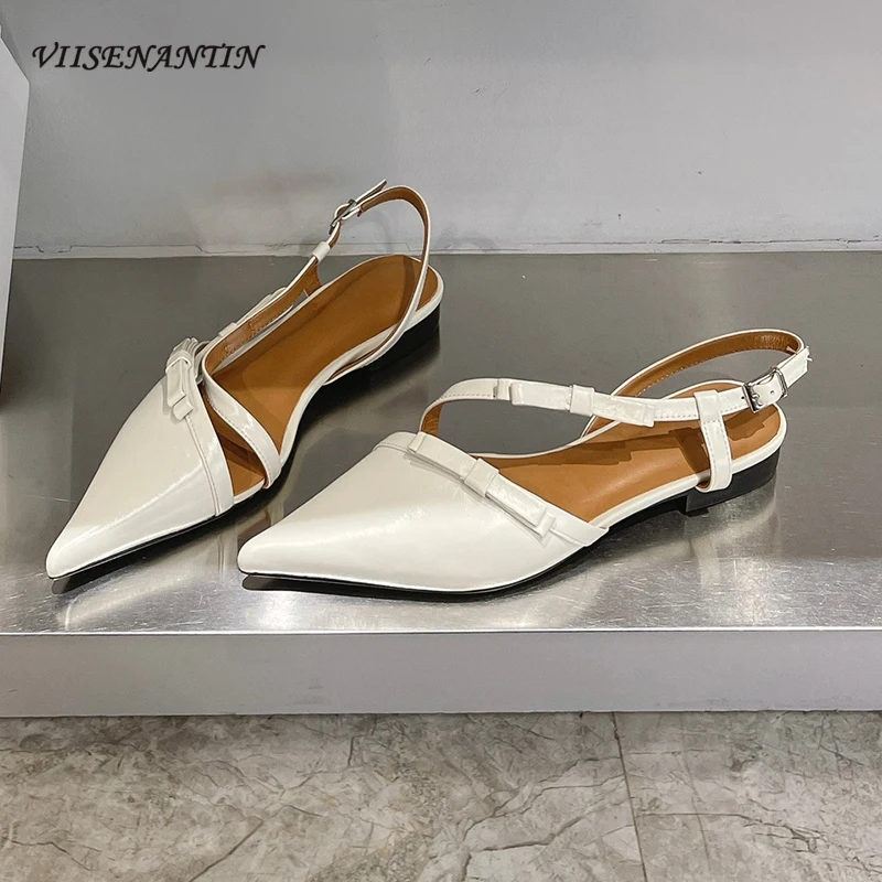 

Unique Style Ballet Shoe Flat Bottom Bow Strap Single Shoe 2024 Early Spring Summer Pointy Toe Comfortable Lazy Mules Leather