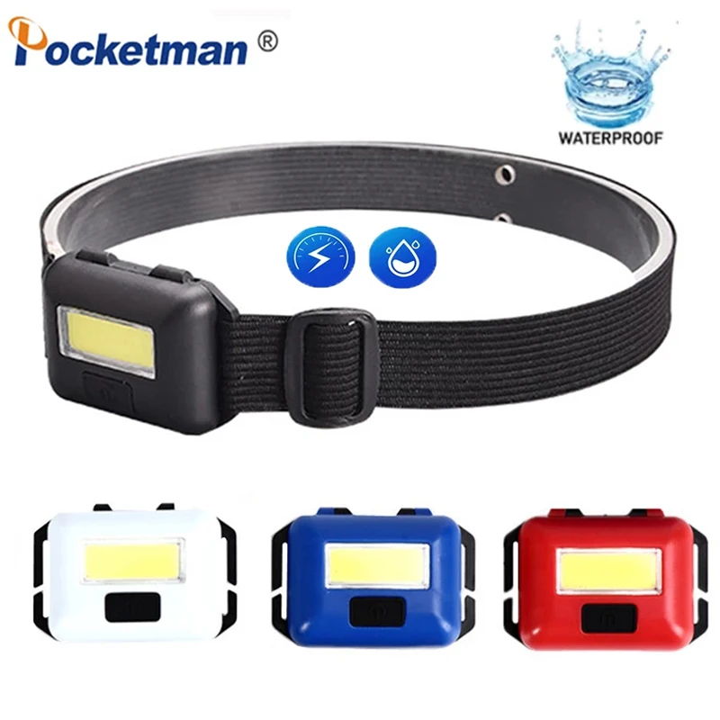 Pocketman Mini COB LED Headlamp Portable 3 Switch Modes Headlight Head Flashlight Head Front Light for Camping Hiking Fishing