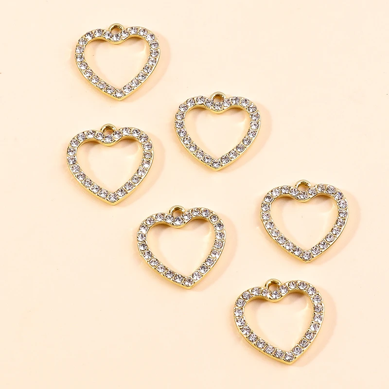 Leslie 10 Stück 18 x 19 mm niedliche goldfarbene Kristall-Liebesherz-Anhänger für Anhänger, Halskette, Armband, handgefertigt, DIY-Schmuckherstellung – Detail 3