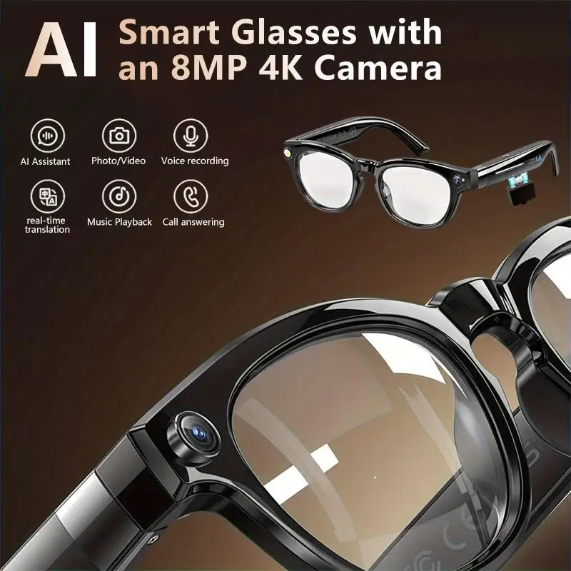 

Smart Glasses Real-Time Translation Powered AI Chat Assistant, 8MP Camera 1080P Video Dual Mics Speakers photochromic lenses