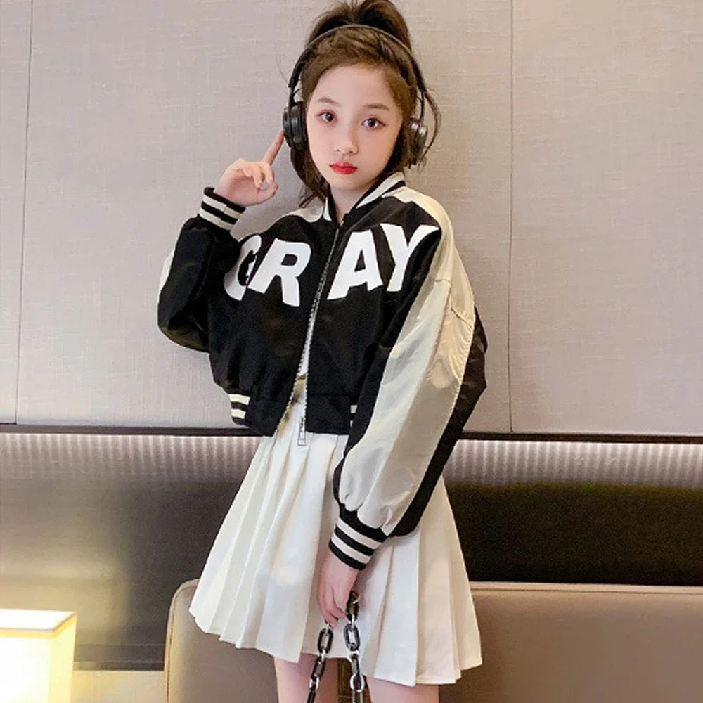 Mädchen Baseball Mantel Kinder Brief Oberbekleidung Kurze Stil Jacke Teenager Casual Strickjacke Tops 2025, Frühling Herbst Kinder Kleidung