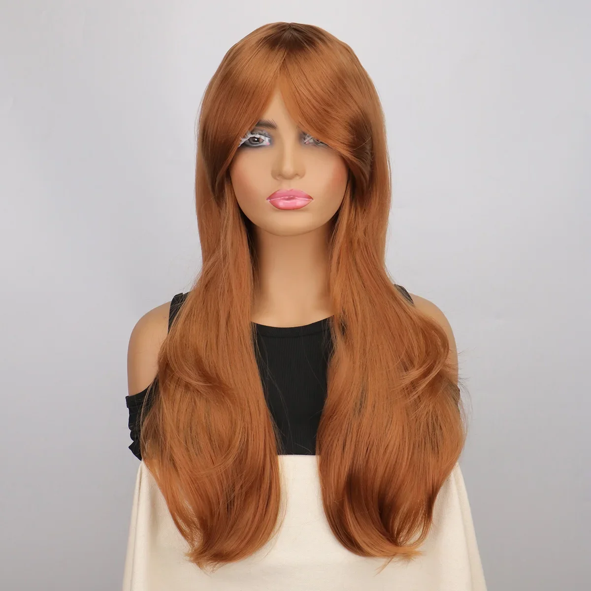 QQXCAIW Women Long Wavy Cosplay Wigs Red Rose Pink Black Blue Sliver Gray Brown Temperature Synthetic Hair Wigs Party