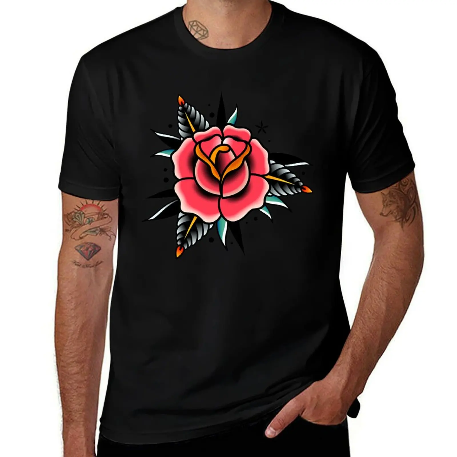 

traditional old school tattoo rose T-Shirt funny t shirts dark humor t shirts for man pack white T-Shirt