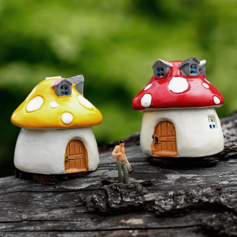 Micro-landscape Resin Small Ornaments Moss Mediterranean Style Figurines Fairy Tale Mushroom House Castle Landscaping Home Decor