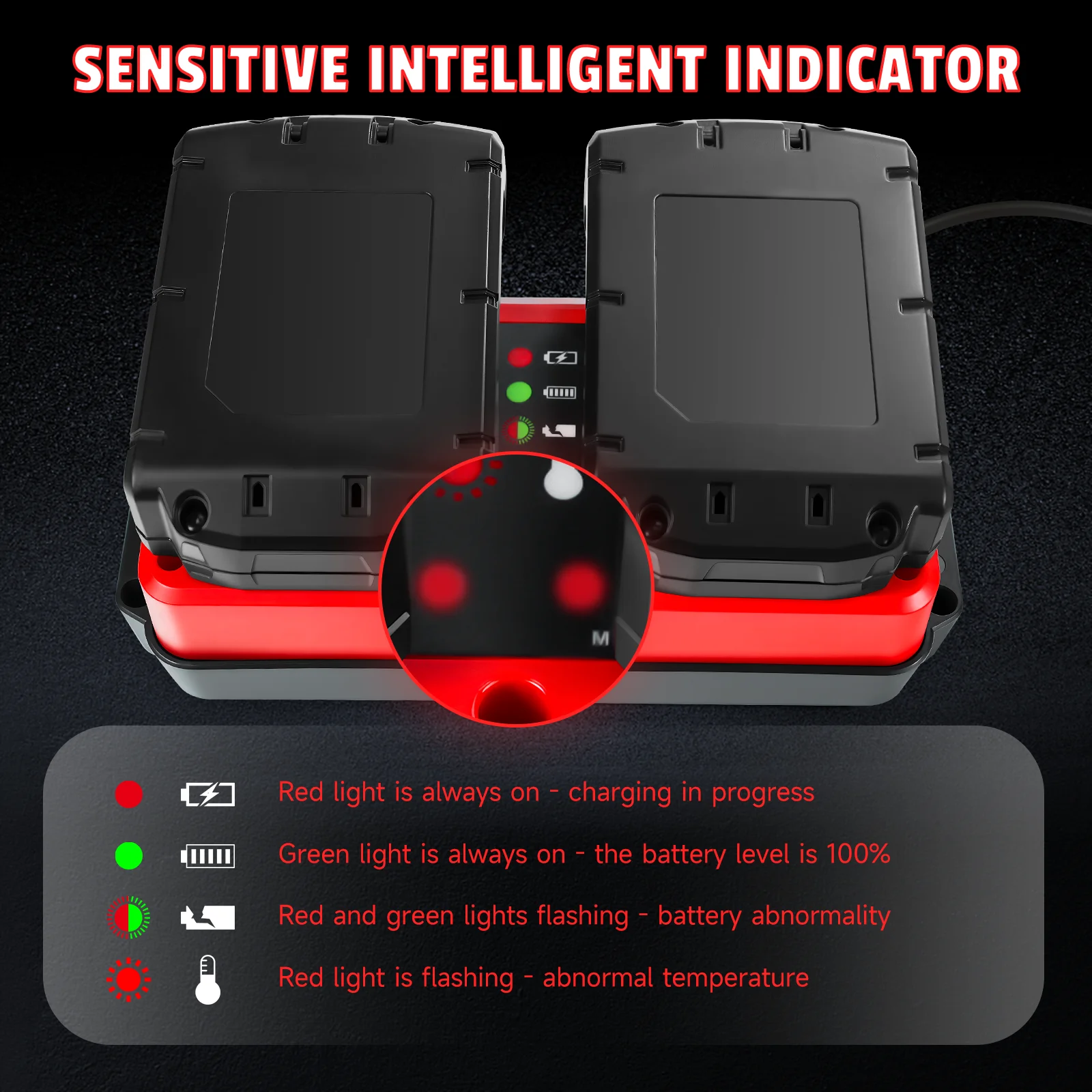 Náhradní rychlonabíječka pro Milwaukee 18V lithiovou baterii, dvojitý port 90W, vícenapěťová rychlonabíječka lithium-iontových baterií - náhled 5