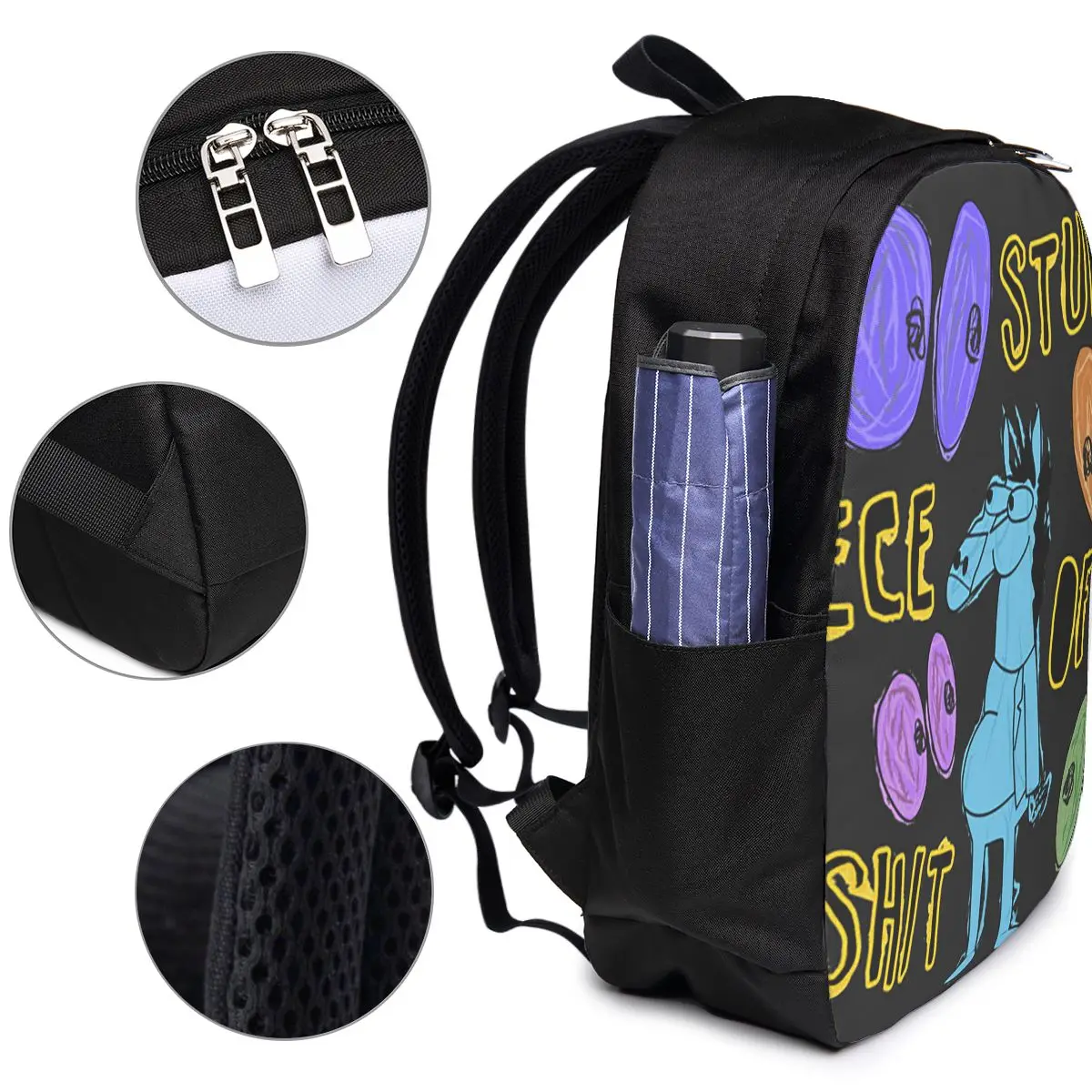 Cartoon Bojack Horseman Stupid Piece Of Shit Backpack Travel Notebook Bag Computer College Student School Bag Laptop view 4