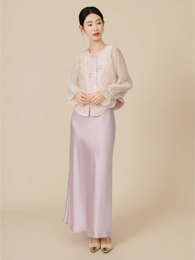 

ibai New Chinese Sle Long Ele Skirt Women's High-End Acetate Slimming Summer Faionable Versatile Quali Midi Skirt