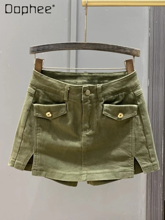 

Korean Ins Hot Girl Denim Skirt Women Summer Fashion High Waist Slimming A-line Skirts Solid Color Versatile Elegant Mini Skirt