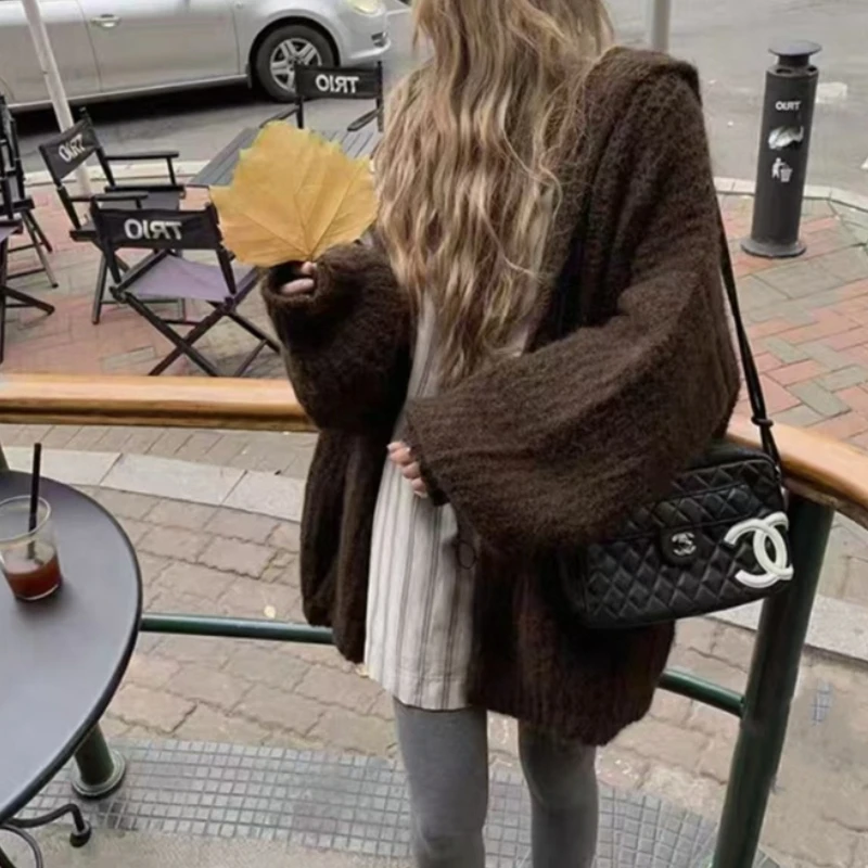 سترة بقلنسوة مفتوحة من الأمام مكتنزة للنساء سترة طويلة مريحة بغطاء للرأس معطف نسائي كاجوال أنيق للخريف والشتاء