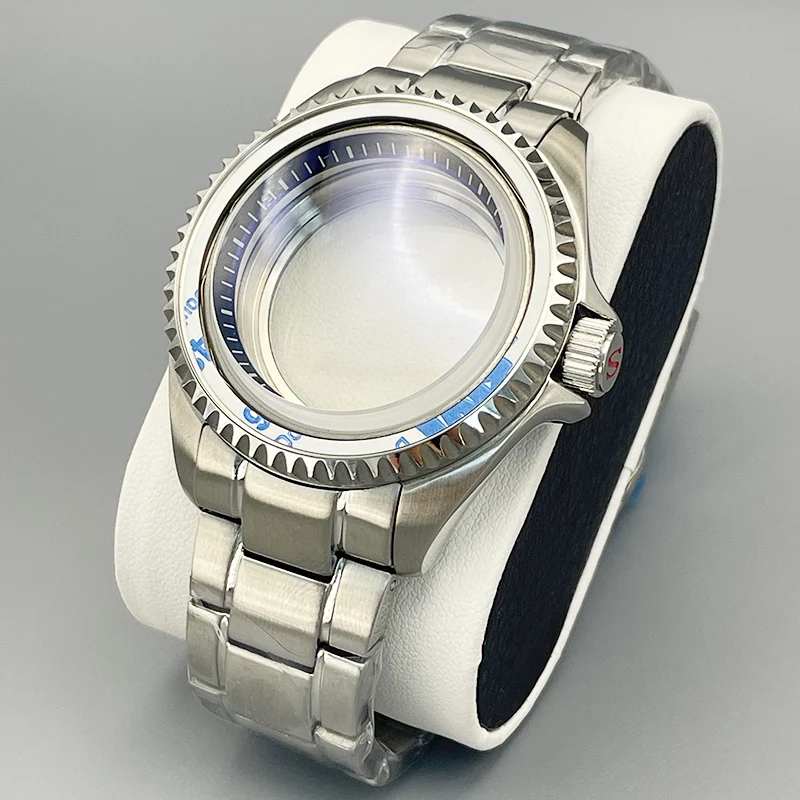 42mm SKX007 SRPD Watch Case and Band Transparent Back Cover Dome Double Sapphire Glass Fit NH35 NH36 7S 4R Crown at 3.0 oclock