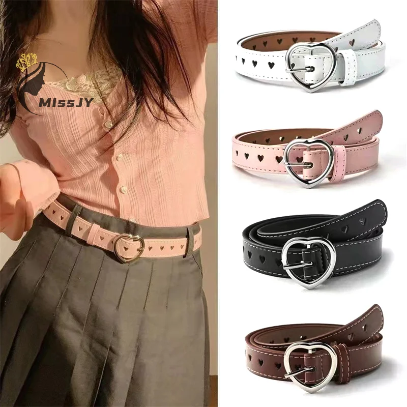 

Women PU Leather Belt Hollow Out Loving Heart Ladies Waist Belt Trousers Pin Buckle Leather Female Vintage Waistband