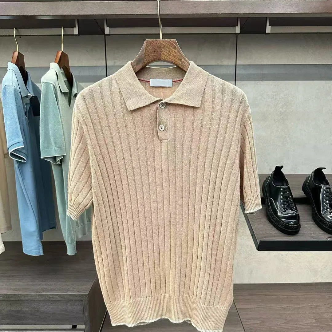 

Italy BC summer new old money style business casual lapel knitted short-sleeved linen POLO shirt