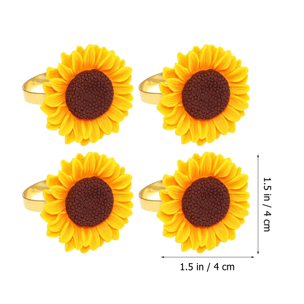 

4Pcs Metal Yellow Sunflower Napkin Ring Elegant Table Decoration Napkin Buckle for Wedding Banquet Party Dinner