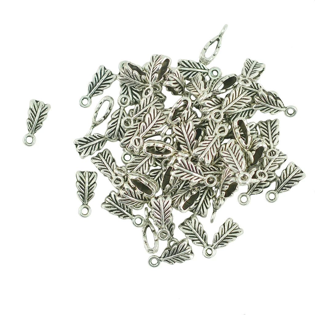 100 stücke Große loch 5mm Tibetischen Silber Indische feder blatt Bail Baumeln charms Spacer Perlen Fit Seil schmuck DIY, der