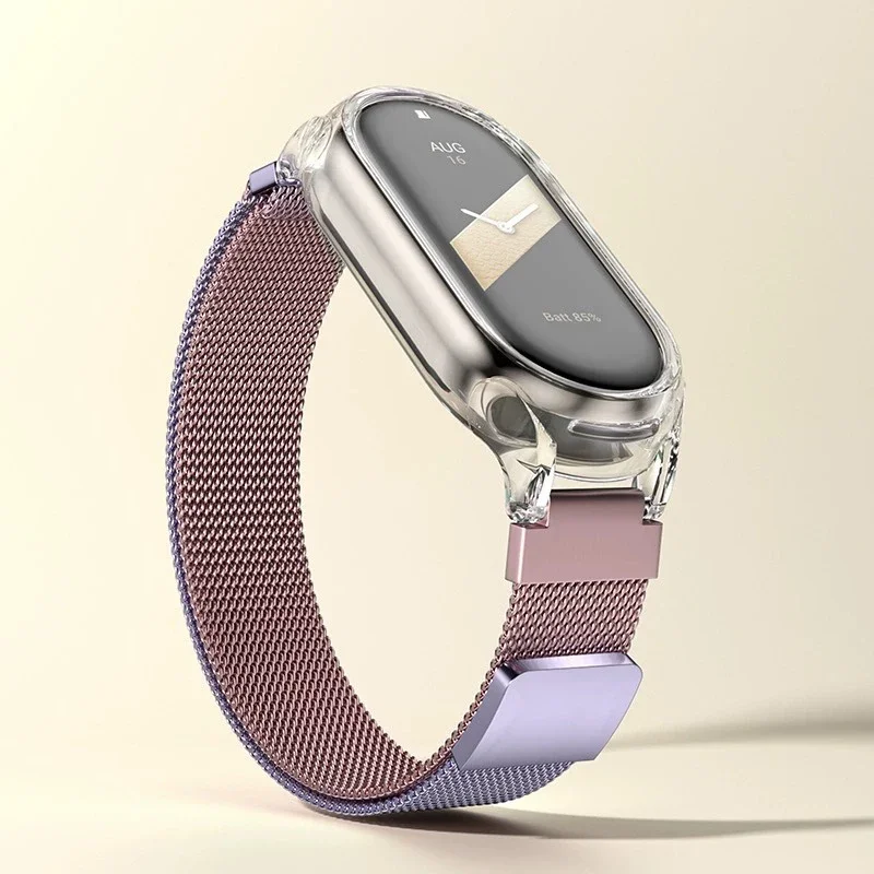 Metal mesh strap for mi band 9 mi band 8 smartwatch wristband xiaomi mi band 8 9 transparent case magnetic watchbands