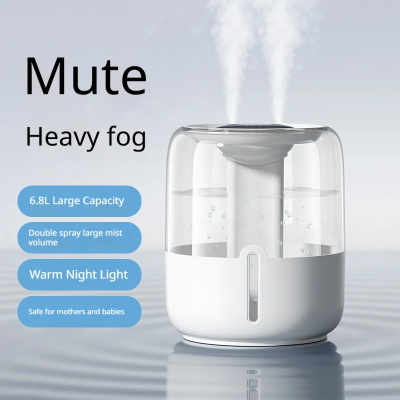 HOMEFISH 6.8L Large Capacity Humidifier USB Dual Spray Desktop Humidifier With Night Light For Home Bedroom Dorm Office image 5
