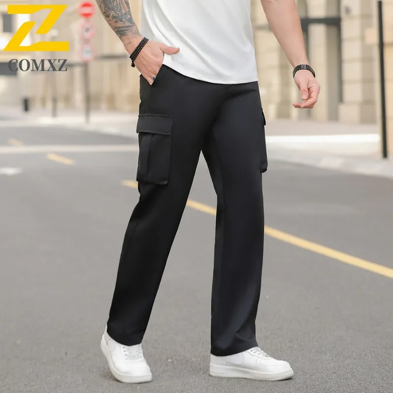 COMXZ Fashion Cargo Pants Men 2025 Autumn Casual Vintage Multi-pocket Working Trousers Street American Wide-leg Delivery Pants