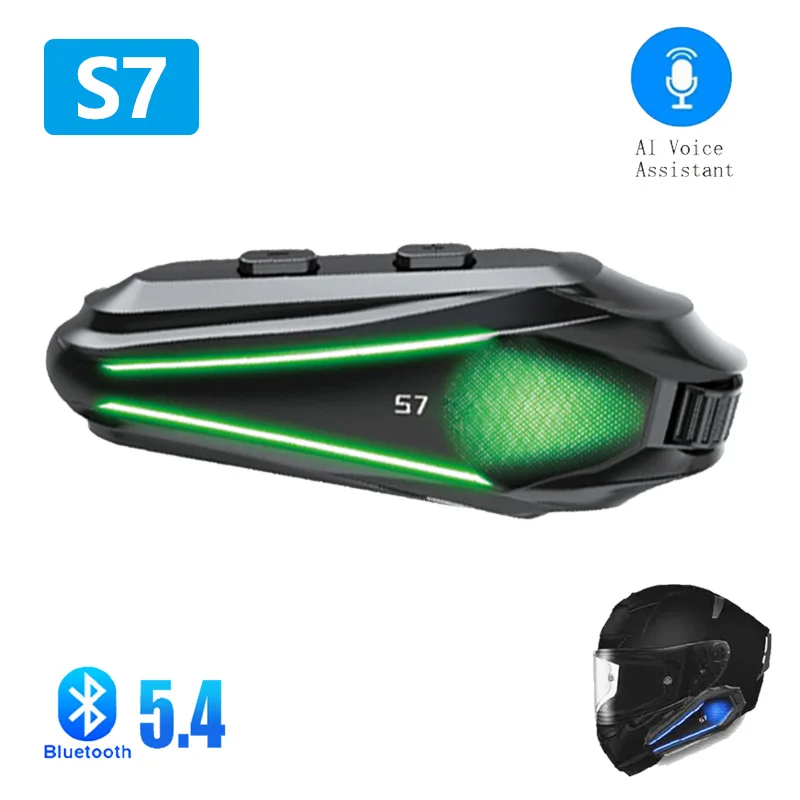 

S7 Motorcycle Helmet Bluetooth Headset BT5.4 Noise Reduction HIFI Sound Auto Answer Music Player Safe Riding RGB IP67 Waterproof