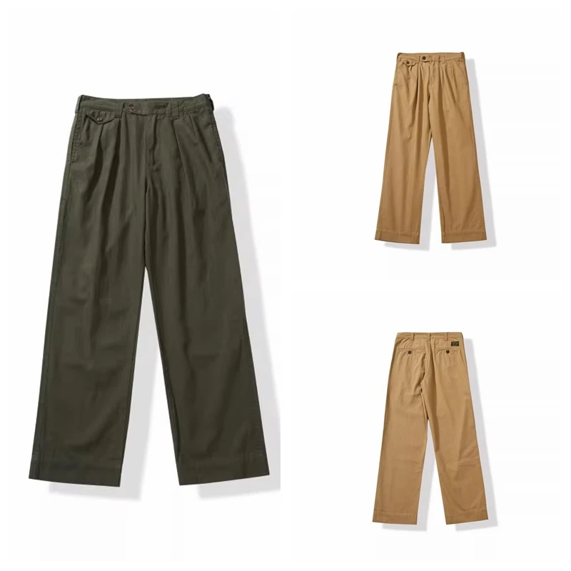 

Винтажные военные рабочие брюки, мужские повседневные хлопковые брюки с высокой талией и молнией, прямые брюки с четырьмя карманами, всесезонные
