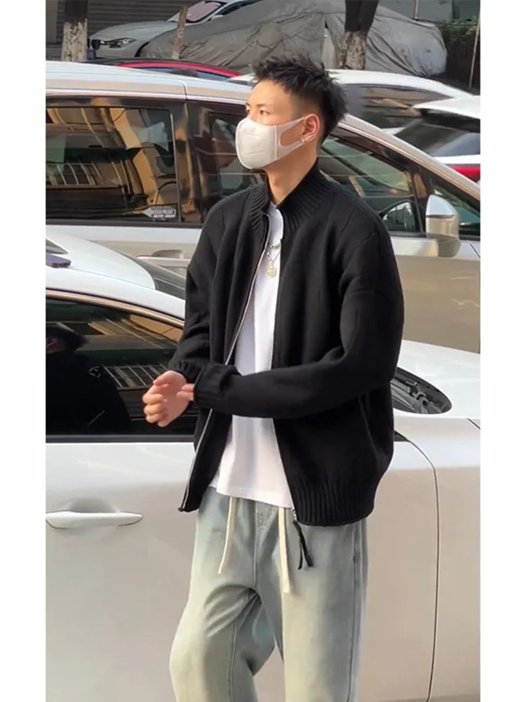 

Мужской кардиган на молнии Bla, осенне-зимний, в американском ретро-стиле, высококачественный вязаный, приталенный, верхняя одежда