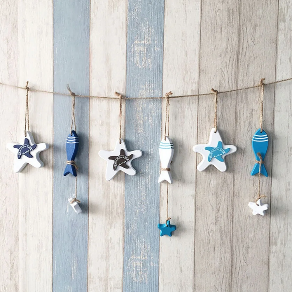 Mediterranean Starfish Hanging Fish Nautical Decoration Hanging Wooden Fish Children's Room