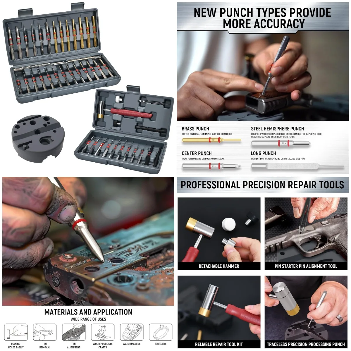 

Pin Punch Set, 40PCS Steel and Brass, Mechanical Repair Tool with Hammer, Bench Block