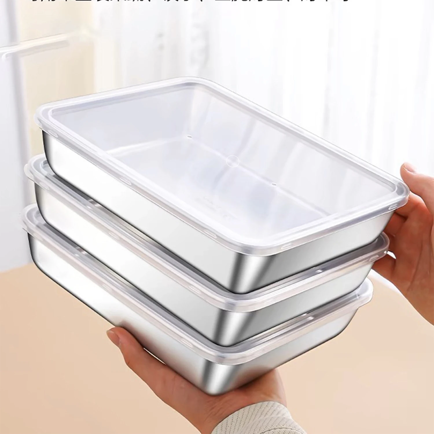 3 Stück rechteckige Lebensmittelaufbewahrungspfanne aus Edelstahl mit Deckel, kommerzielles Geschirrtablett für Lebensmittelbehälter für Zuhause, Restaurant
