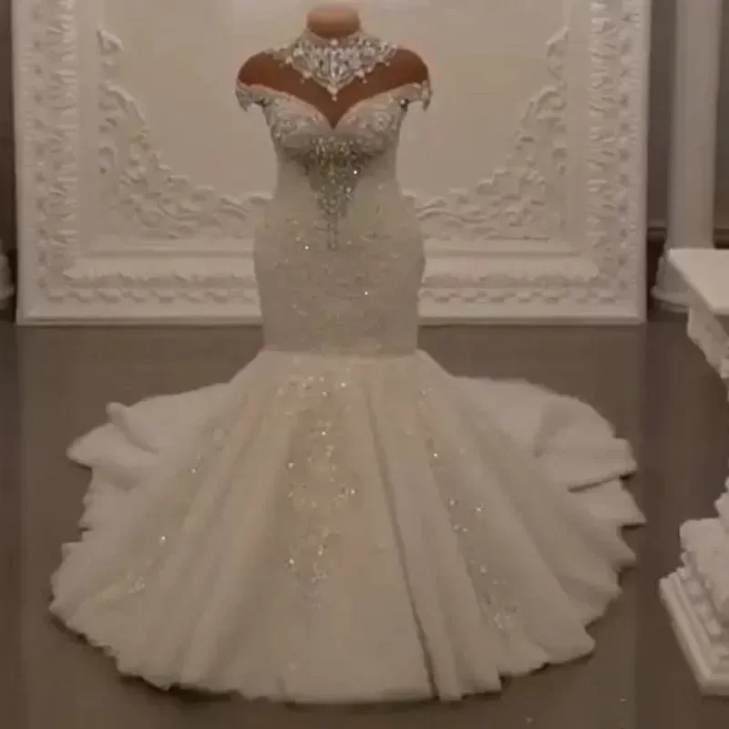 

Свадебные платья с тяжелыми кристаллами и бусинами на заказ, Robe De Mariée, блестящие кружевные аппликации, свадебное платье с иллюзией сзади