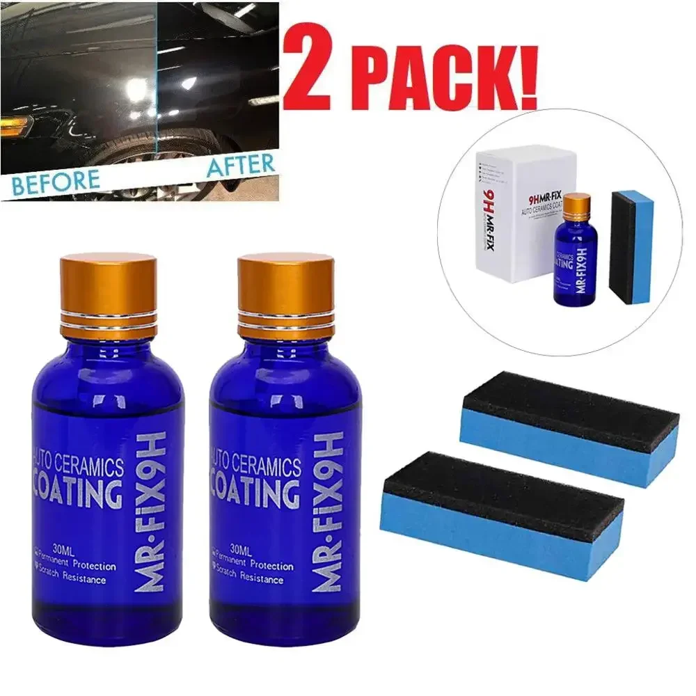 2Pcs 9H Car Oxidation Liquid Ceramic Coat Super Hydrophobic Glass Coating Set Polysiloxane and Nano materials Care Multicolor H9