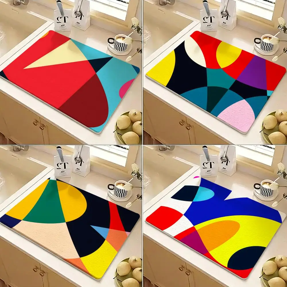 abstract curve contrasting colors Floor Mat Diatomite Floor Mat Fast Drying Odor Resistant Non Slip Bath Kitchen Mat