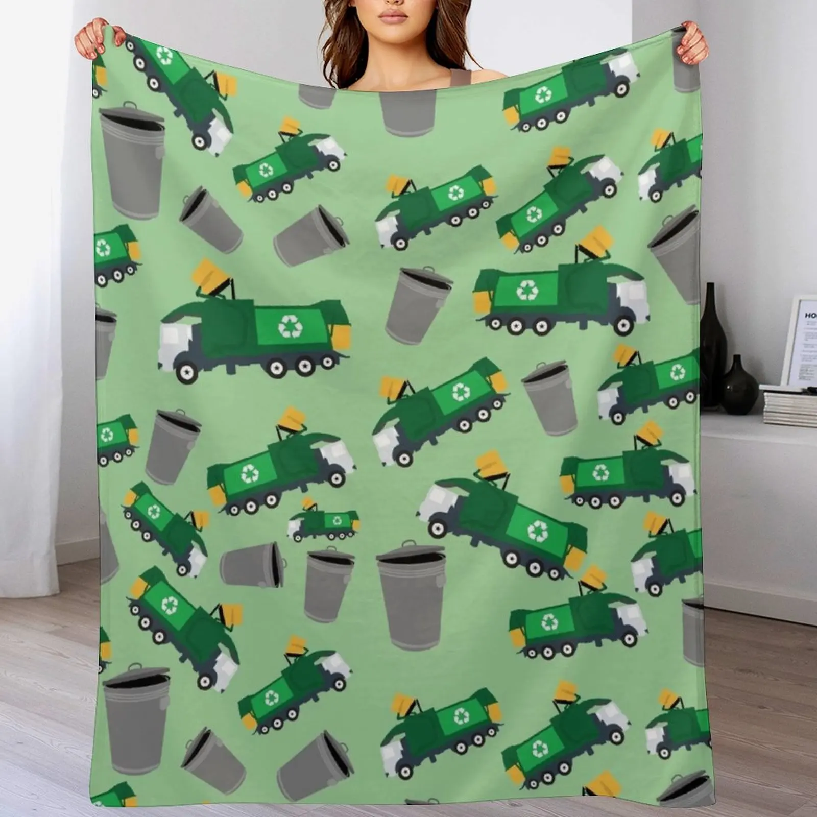 

Recycling Garbage Truck Pattern Throw Blanket Anti Shedding Soft Fuzzy Blanket for Home
