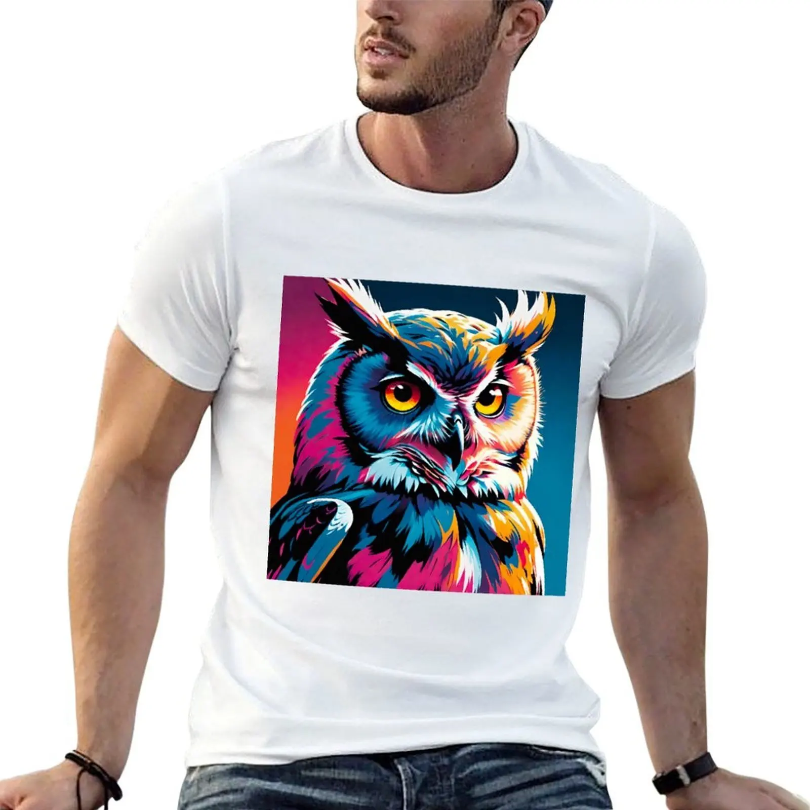 T-shirt Enchanting Owl : Mesmerizing Gaze of Wisdom, t-shirt décontracté d'été grande taille