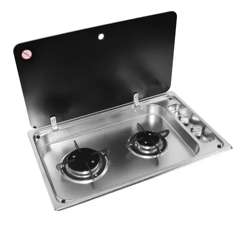 

New Rv Double Head Gas Stove Heavy Truck Light Truck Modified Towing 304 Stainless Steel with Cover Stove