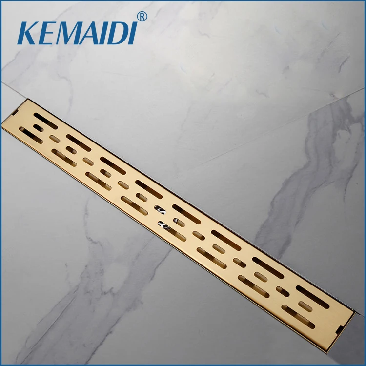 KEMAIDI Golden Invisible Floor Drain 304 Stainless Steel Rectangle Anti-odor Bath Shower Tray Long Drainage Linear Floor Drains